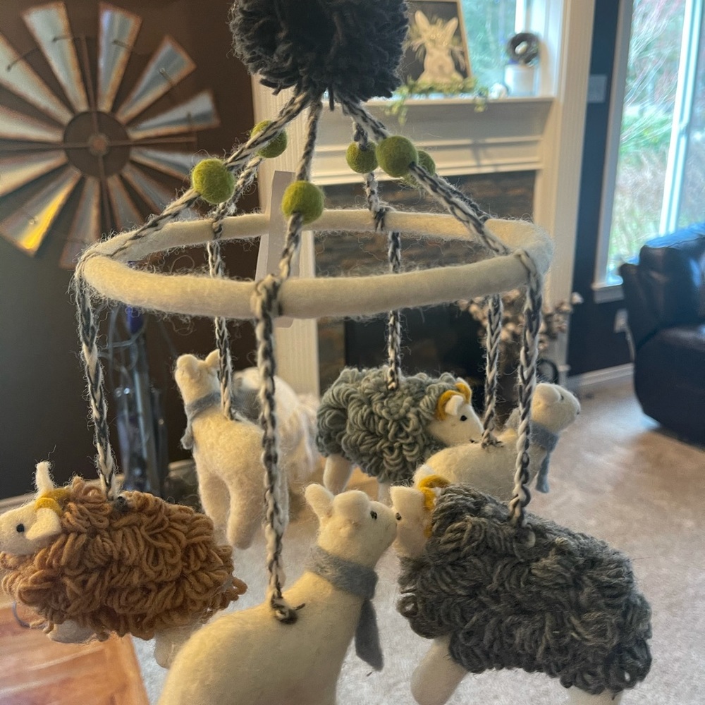 Pehr Sheep & Llama Mobile with Gray and White Accents